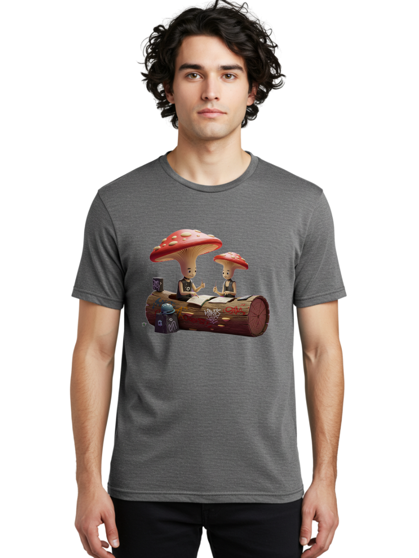 Mushroom-Characters-Studying Men'S Graphic Tee, 100% Cotton, Comfortable Casual Summer Wear, Machine Washable, Vintage Camera, Old Camera, Antique Camera, Black Camera, Classic Photography, Photography Equipment, Nostalgic Device, Film Camera, Bam959