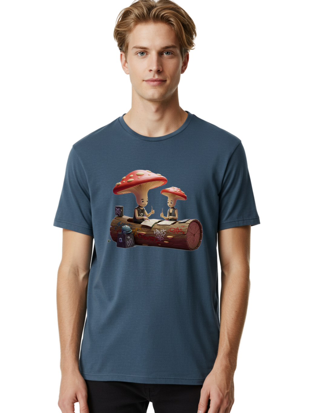 Mushroom-Characters-Studying Men'S Graphic Tee, 100% Cotton, Comfortable Casual Summer Wear, Machine Washable, Vintage Camera, Old Camera, Antique Camera, Black Camera, Classic Photography, Photography Equipment, Nostalgic Device, Film Camera, Bam959