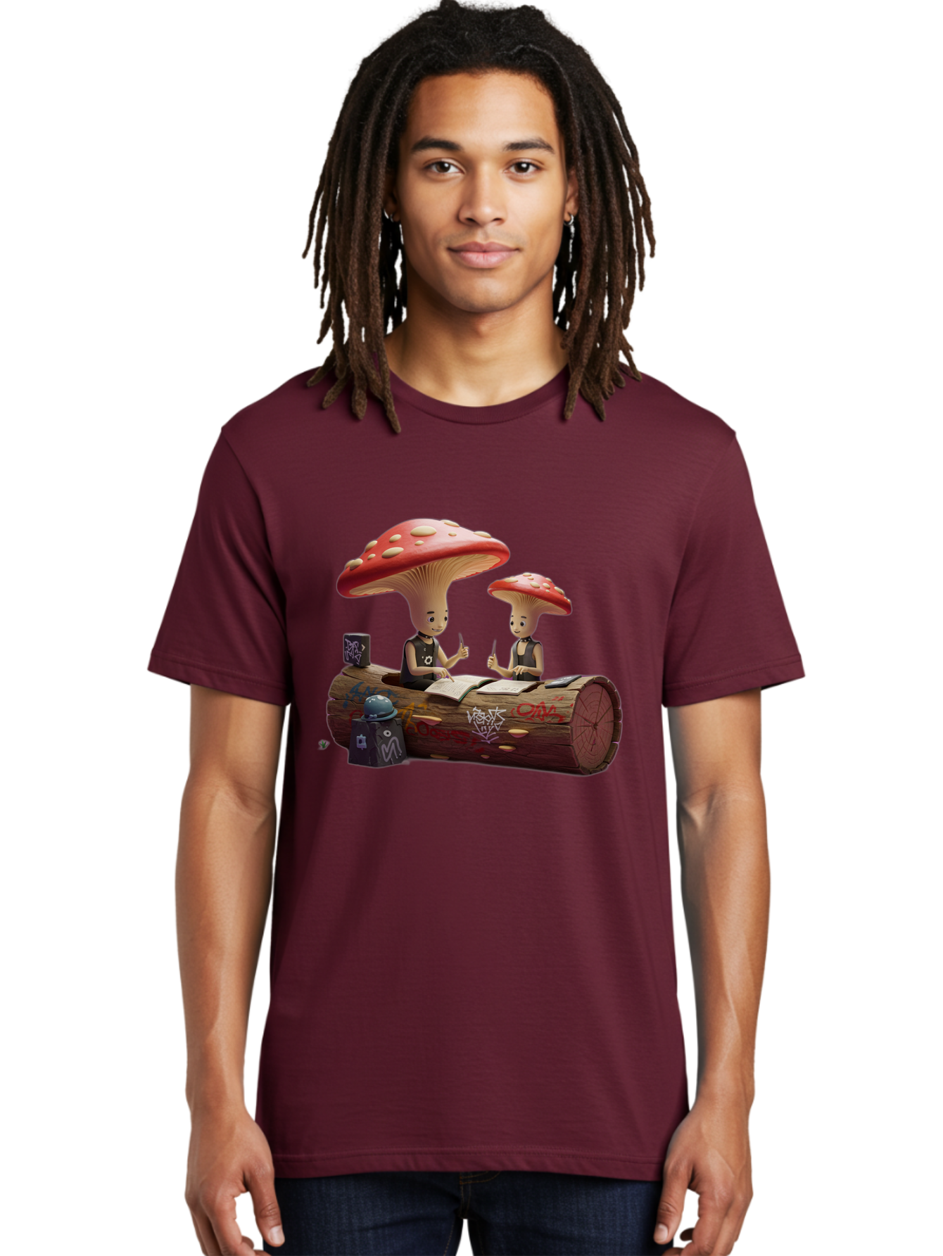 Mushroom-Characters-Studying Men'S Graphic Tee, 100% Cotton, Comfortable Casual Summer Wear, Machine Washable, Vintage Camera, Old Camera, Antique Camera, Black Camera, Classic Photography, Photography Equipment, Nostalgic Device, Film Camera, Bam959
