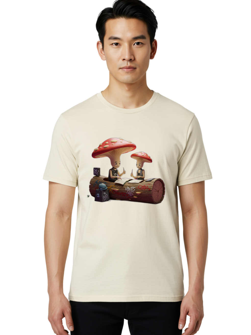 Mushroom-Characters-Studying Men'S Graphic Tee, 100% Cotton, Comfortable Casual Summer Wear, Machine Washable, Vintage Camera, Old Camera, Antique Camera, Black Camera, Classic Photography, Photography Equipment, Nostalgic Device, Film Camera, Bam959