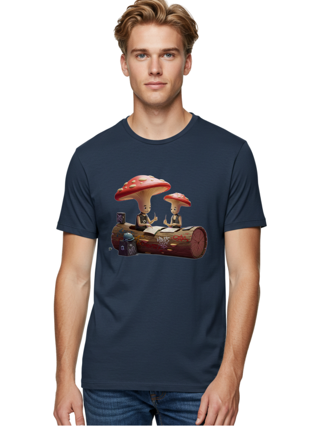 Mushroom-Characters-Studying Men'S Graphic Tee, 100% Cotton, Comfortable Casual Summer Wear, Machine Washable, Vintage Camera, Old Camera, Antique Camera, Black Camera, Classic Photography, Photography Equipment, Nostalgic Device, Film Camera, Bam959