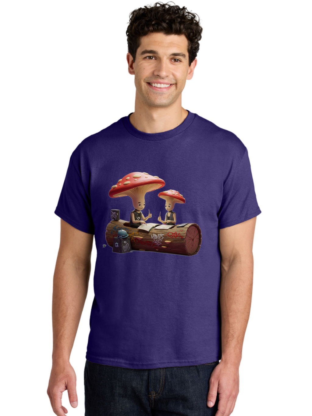 Mushroom-Characters-Studying Men'S Graphic Tee, 100% Cotton, Comfortable Casual Summer Wear, Machine Washable, Vintage Camera, Old Camera, Antique Camera, Black Camera, Classic Photography, Photography Equipment, Nostalgic Device, Film Camera, Bam959
