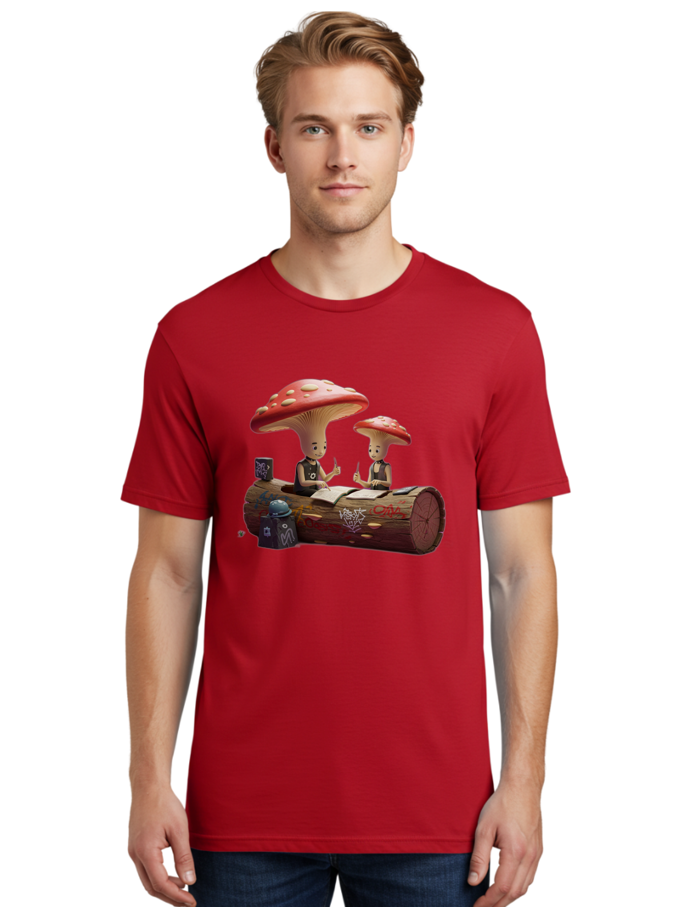 Mushroom-Characters-Studying Men'S Graphic Tee, 100% Cotton, Comfortable Casual Summer Wear, Machine Washable, Vintage Camera, Old Camera, Antique Camera, Black Camera, Classic Photography, Photography Equipment, Nostalgic Device, Film Camera, Bam959