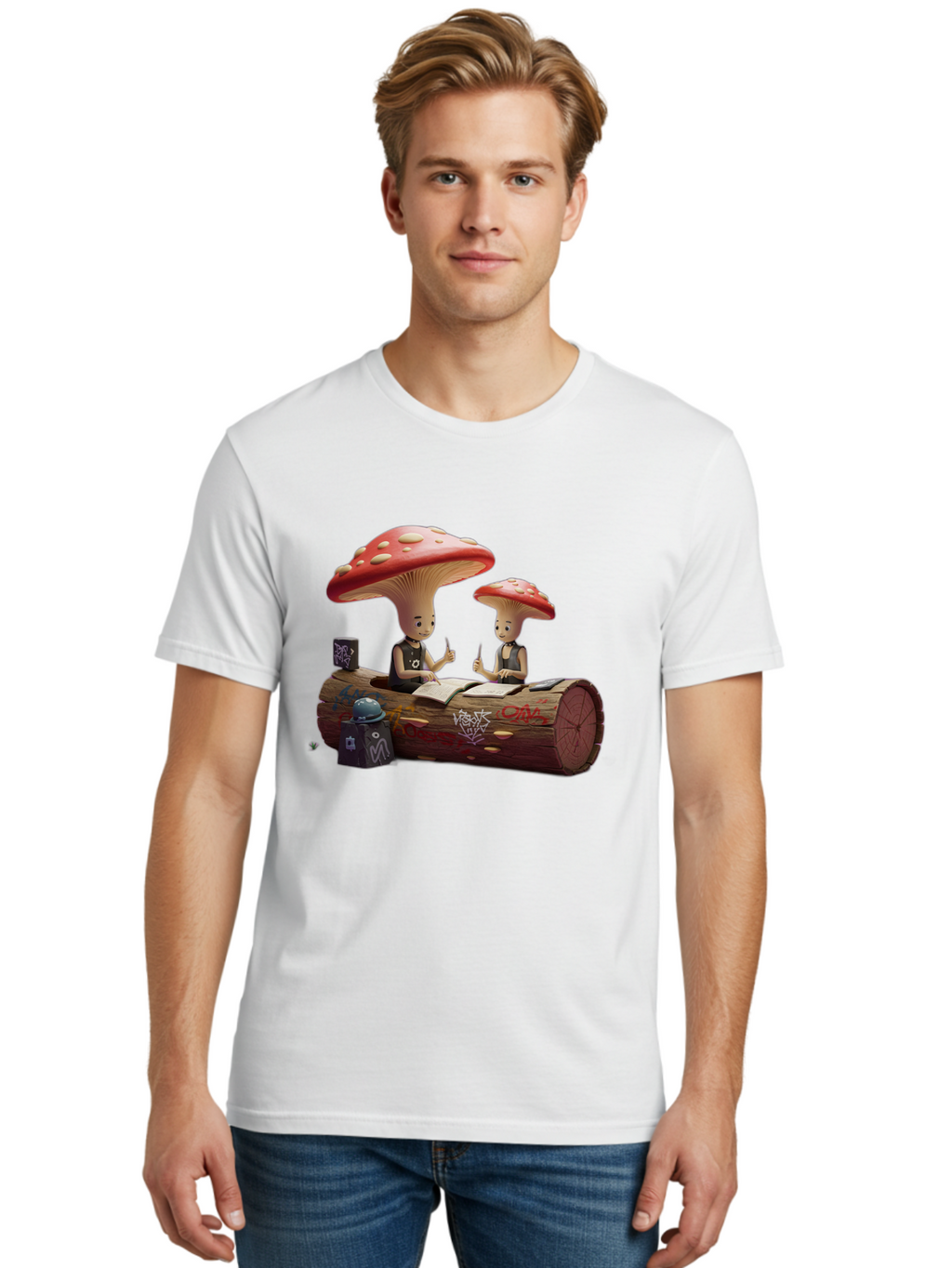 Mushroom-Characters-Studying Men'S Graphic Tee, 100% Cotton, Comfortable Casual Summer Wear, Machine Washable, Vintage Camera, Old Camera, Antique Camera, Black Camera, Classic Photography, Photography Equipment, Nostalgic Device, Film Camera, Bam959