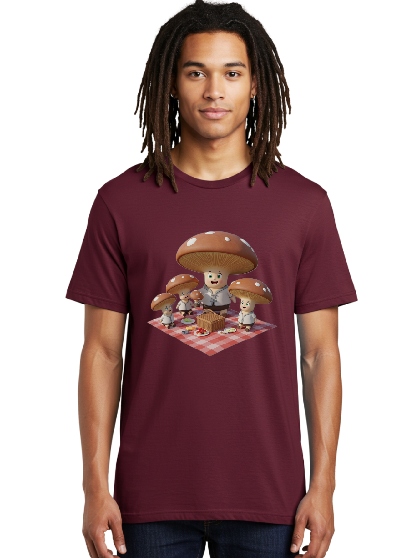 Mushroom-Family-Picnic-1 Men'S Graphic Tee, 100% Cotton, Comfortable Casual Summer Wear, Machine Washable, Vintage Camera, Old Camera, Antique Camera, Black Camera, Classic Photography, Photography Equipment, Nostalgic Device, Film Camera, Bam961