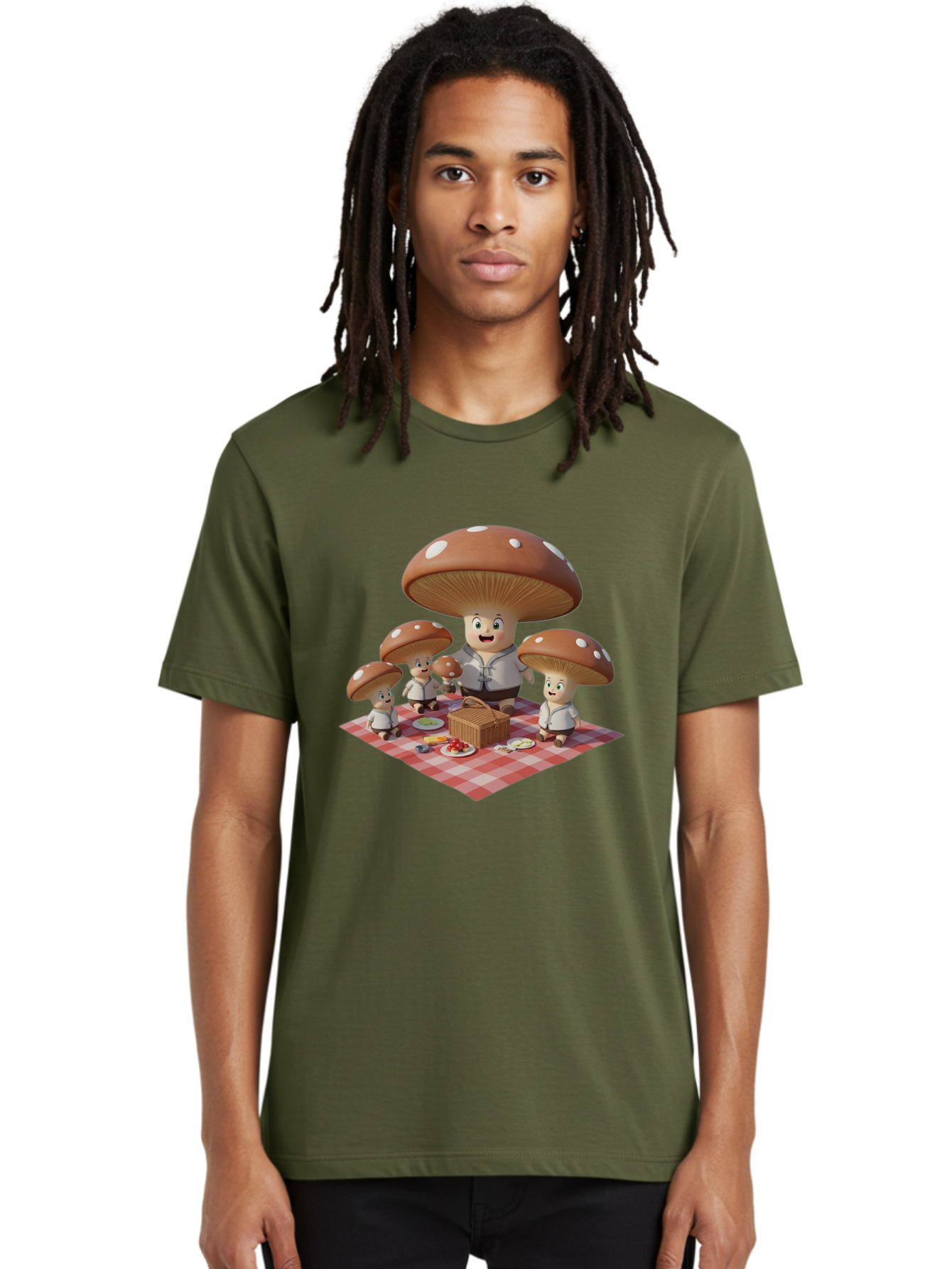 Mushroom-Family-Picnic-1 Men'S Graphic Tee, 100% Cotton, Comfortable Casual Summer Wear, Machine Washable, Vintage Camera, Old Camera, Antique Camera, Black Camera, Classic Photography, Photography Equipment, Nostalgic Device, Film Camera, Bam961