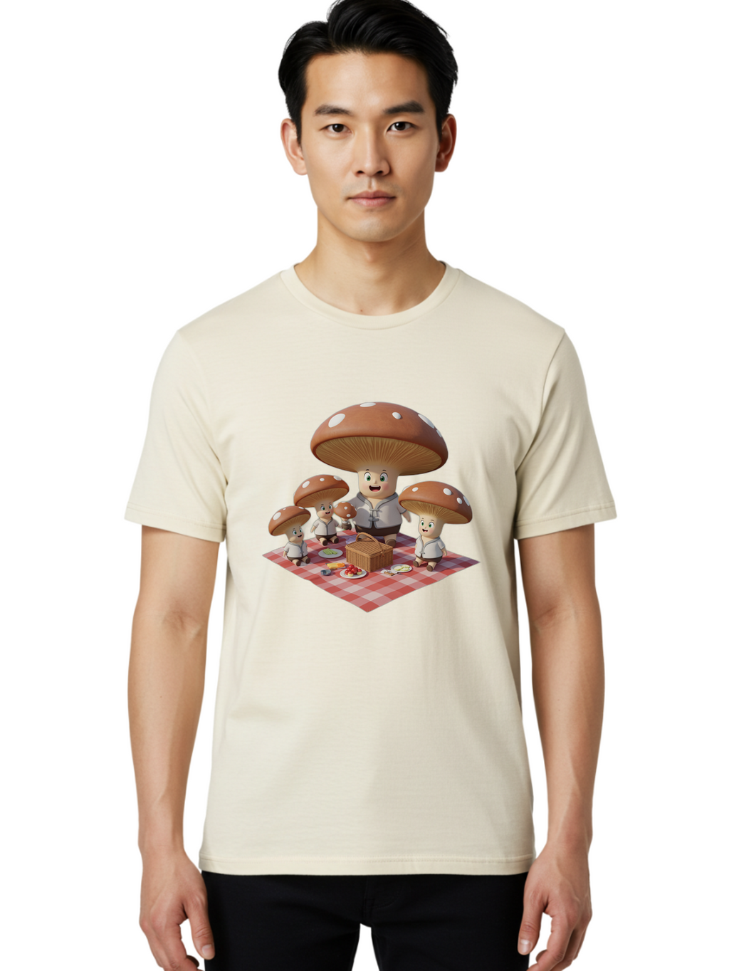 Mushroom-Family-Picnic-1 Men'S Graphic Tee, 100% Cotton, Comfortable Casual Summer Wear, Machine Washable, Vintage Camera, Old Camera, Antique Camera, Black Camera, Classic Photography, Photography Equipment, Nostalgic Device, Film Camera, Bam961