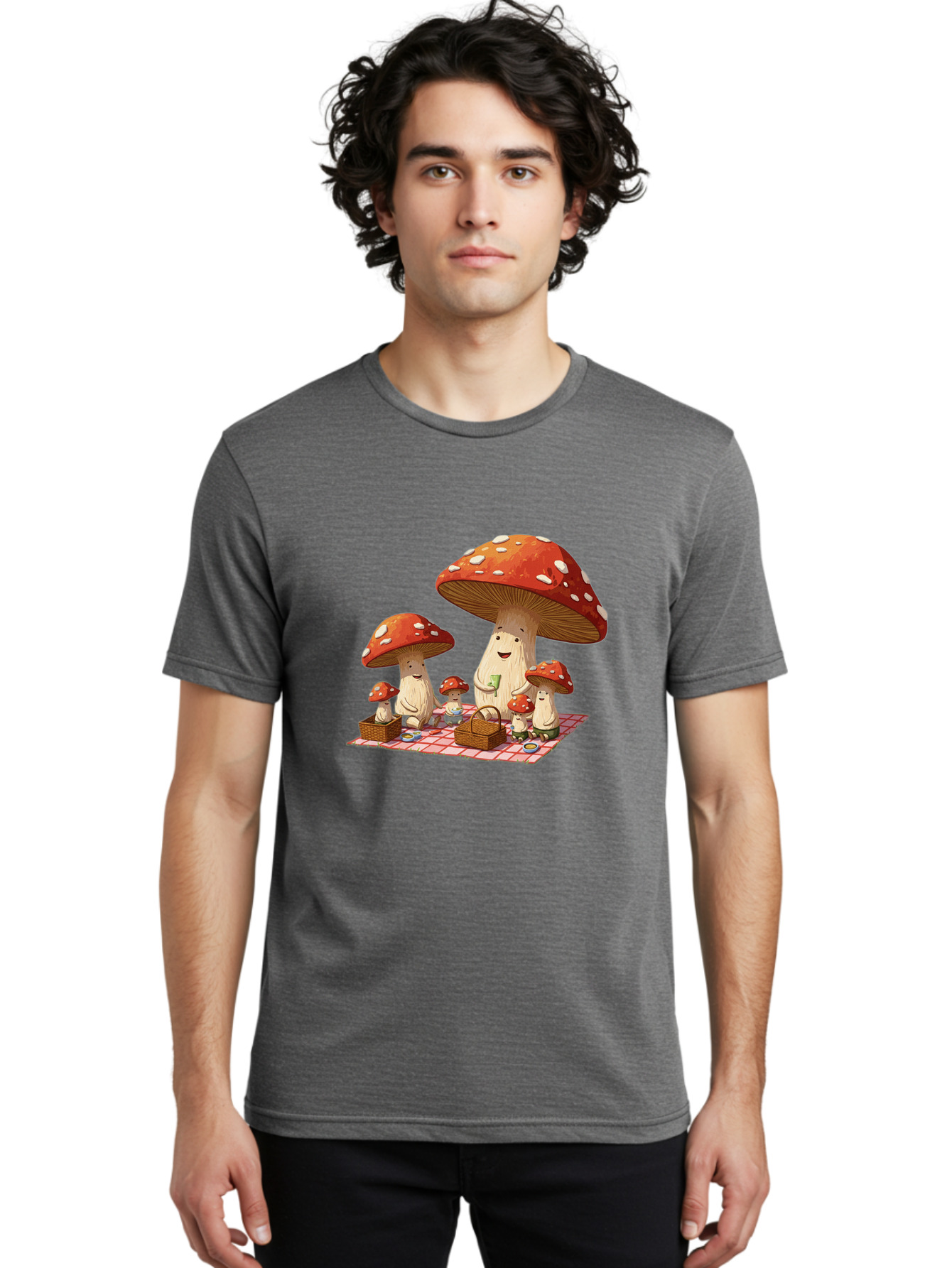 Mushroom-Family-Picnic-2 Men'S Graphic Tee, 100% Cotton, Comfortable Casual Summer Wear, Machine Washable, Vintage Camera, Old Camera, Antique Camera, Black Camera, Classic Photography, Photography Equipment, Nostalgic Device, Film Camera, Bam962
