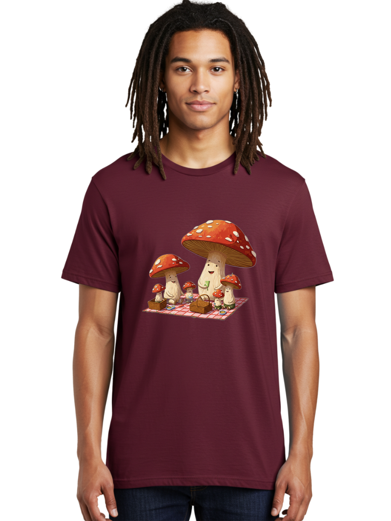 Mushroom-Family-Picnic-2 Men'S Graphic Tee, 100% Cotton, Comfortable Casual Summer Wear, Machine Washable, Vintage Camera, Old Camera, Antique Camera, Black Camera, Classic Photography, Photography Equipment, Nostalgic Device, Film Camera, Bam962
