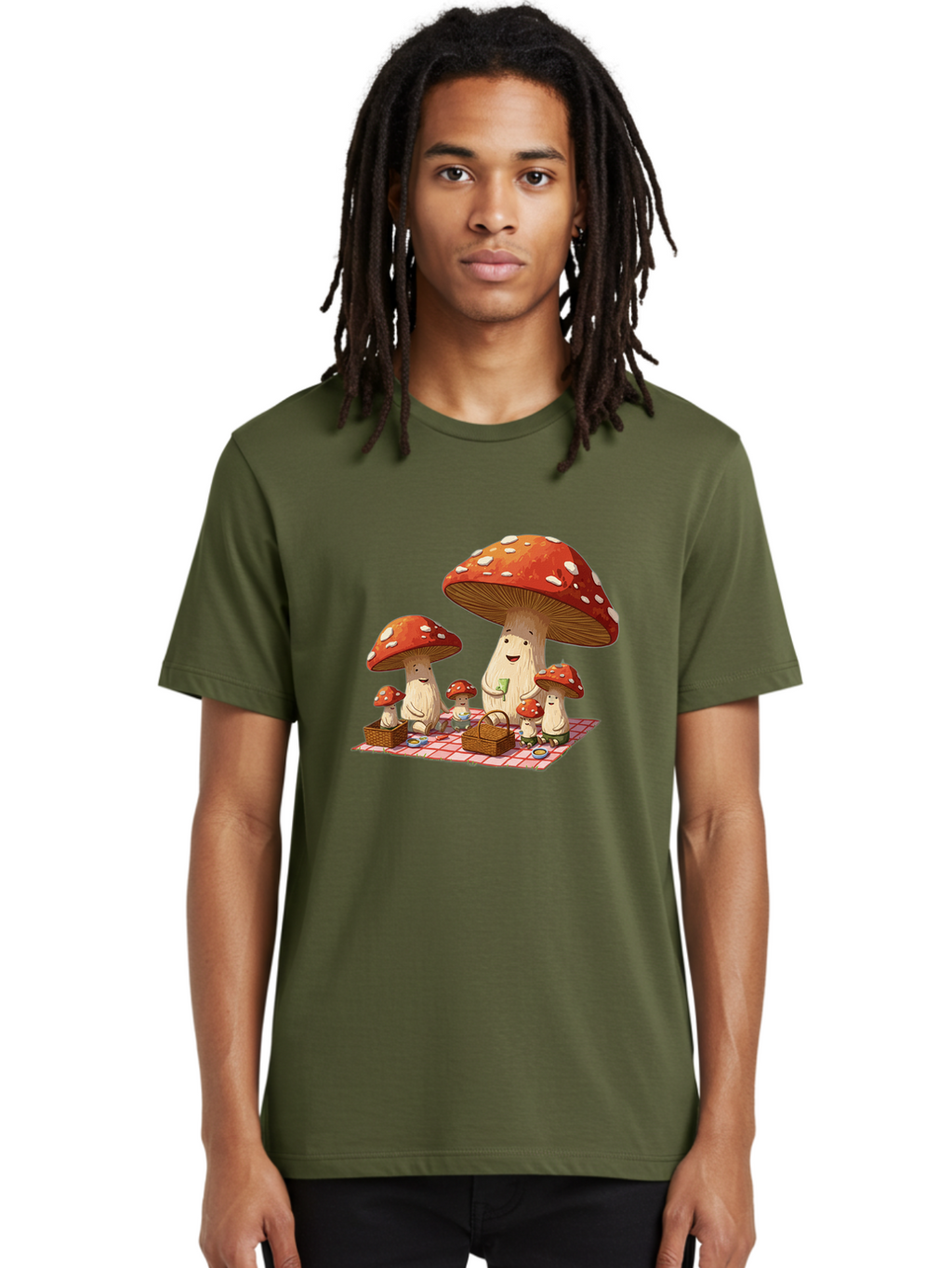 Mushroom-Family-Picnic-2 Men'S Graphic Tee, 100% Cotton, Comfortable Casual Summer Wear, Machine Washable, Vintage Camera, Old Camera, Antique Camera, Black Camera, Classic Photography, Photography Equipment, Nostalgic Device, Film Camera, Bam962