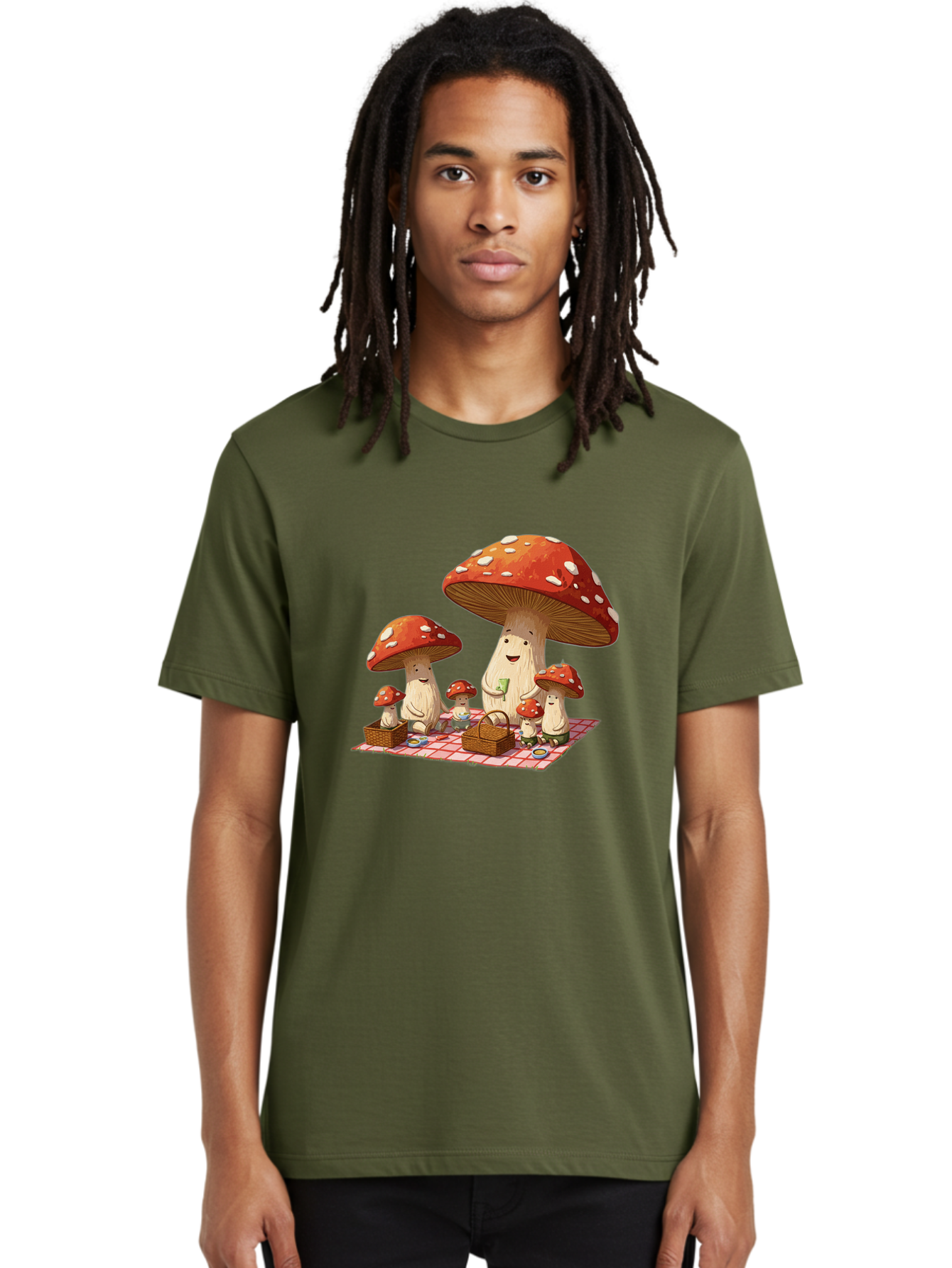Mushroom-Family-Picnic-2 Men'S Graphic Tee, 100% Cotton, Comfortable Casual Summer Wear, Machine Washable, Vintage Camera, Old Camera, Antique Camera, Black Camera, Classic Photography, Photography Equipment, Nostalgic Device, Film Camera, Bam962