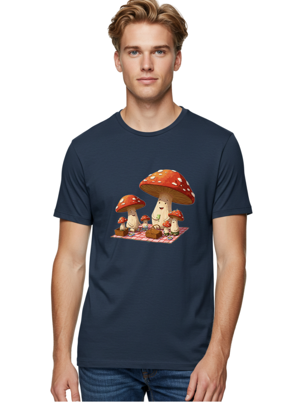 Mushroom-Family-Picnic-2 Men'S Graphic Tee, 100% Cotton, Comfortable Casual Summer Wear, Machine Washable, Vintage Camera, Old Camera, Antique Camera, Black Camera, Classic Photography, Photography Equipment, Nostalgic Device, Film Camera, Bam962