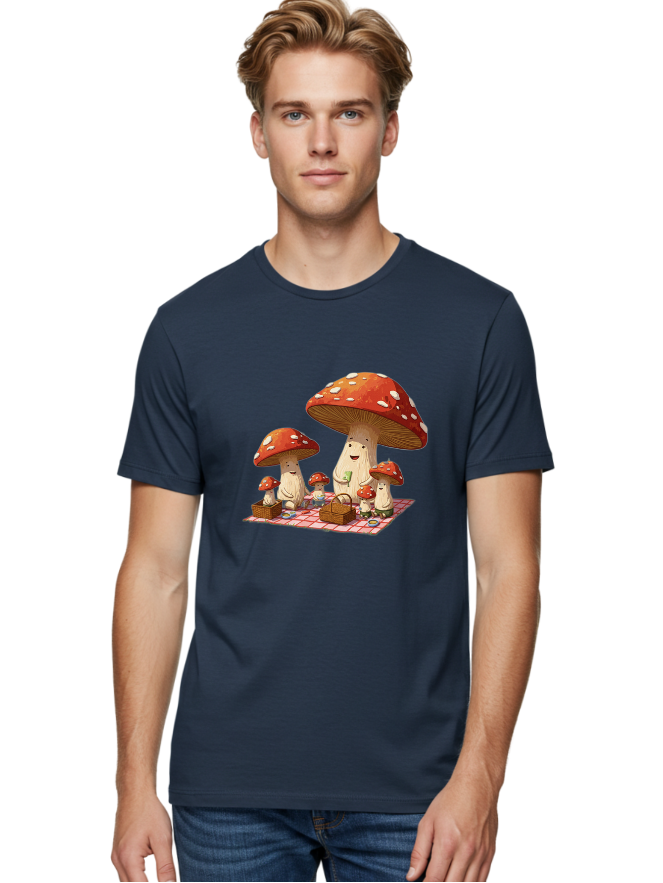 Mushroom-Family-Picnic-2 Men'S Graphic Tee, 100% Cotton, Comfortable Casual Summer Wear, Machine Washable, Vintage Camera, Old Camera, Antique Camera, Black Camera, Classic Photography, Photography Equipment, Nostalgic Device, Film Camera, Bam962