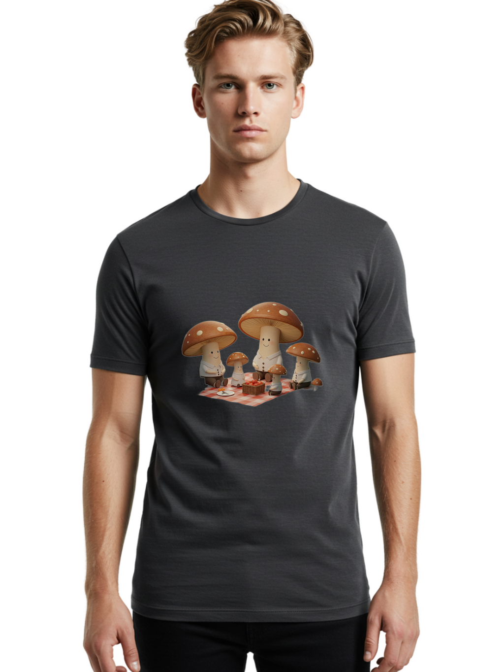 Mushroom-Family-Picnic Men'S Graphic Tee, 100% Cotton, Comfortable Casual Summer Wear, Machine Washable, Vintage Camera, Old Camera, Antique Camera, Black Camera, Classic Photography, Photography Equipment, Nostalgic Device, Film Camera, Bam963