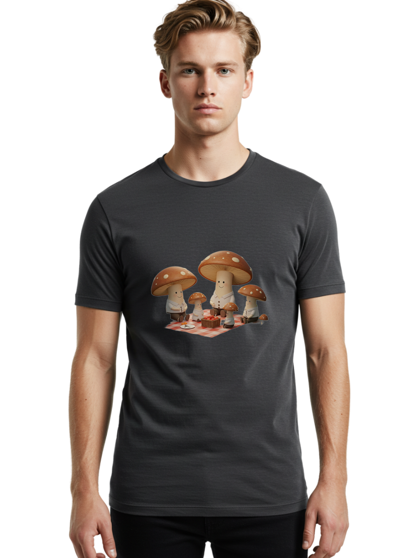 Mushroom-Family-Picnic Men'S Graphic Tee, 100% Cotton, Comfortable Casual Summer Wear, Machine Washable, Vintage Camera, Old Camera, Antique Camera, Black Camera, Classic Photography, Photography Equipment, Nostalgic Device, Film Camera, Bam963