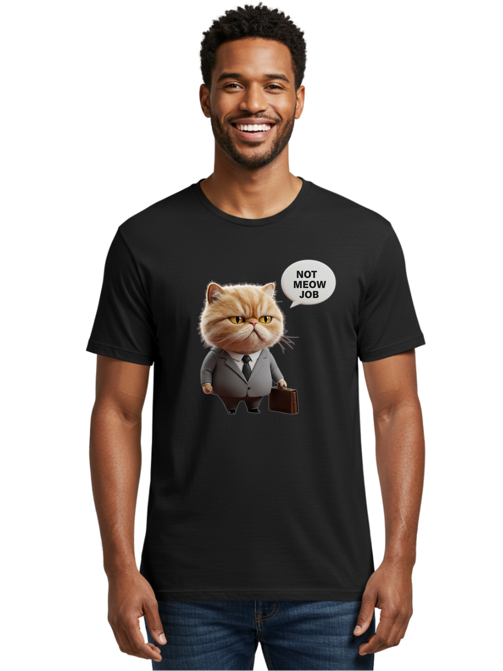 Not-Meow-Job-1 Men'S Graphic Tee, 100% Cotton, Comfortable Casual Summer Wear, Machine Washable, Vintage Camera, Old Camera, Antique Camera, Black Camera, Classic Photography, Photography Equipment, Nostalgic Device, Film Camera, Camera Art Bam986