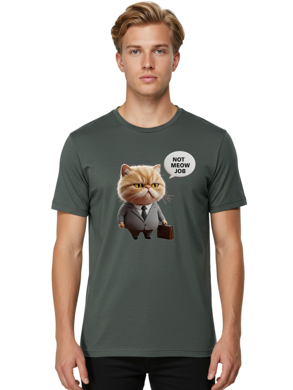 Not-Meow-Job-1 Men'S Graphic Tee, 100% Cotton, Comfortable Casual Summer Wear, Machine Washable, Vintage Camera, Old Camera, Antique Camera, Black Camera, Classic Photography, Photography Equipment, Nostalgic Device, Film Camera, Camera Art Bam986