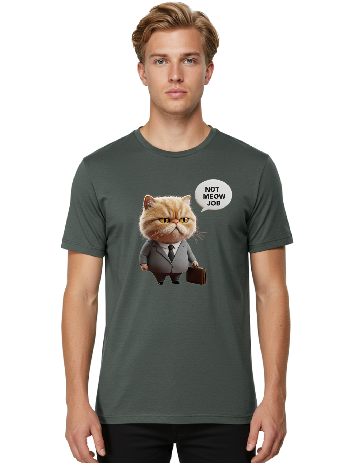 Not-Meow-Job-1 Men'S Graphic Tee, 100% Cotton, Comfortable Casual Summer Wear, Machine Washable, Vintage Camera, Old Camera, Antique Camera, Black Camera, Classic Photography, Photography Equipment, Nostalgic Device, Film Camera, Camera Art Bam986