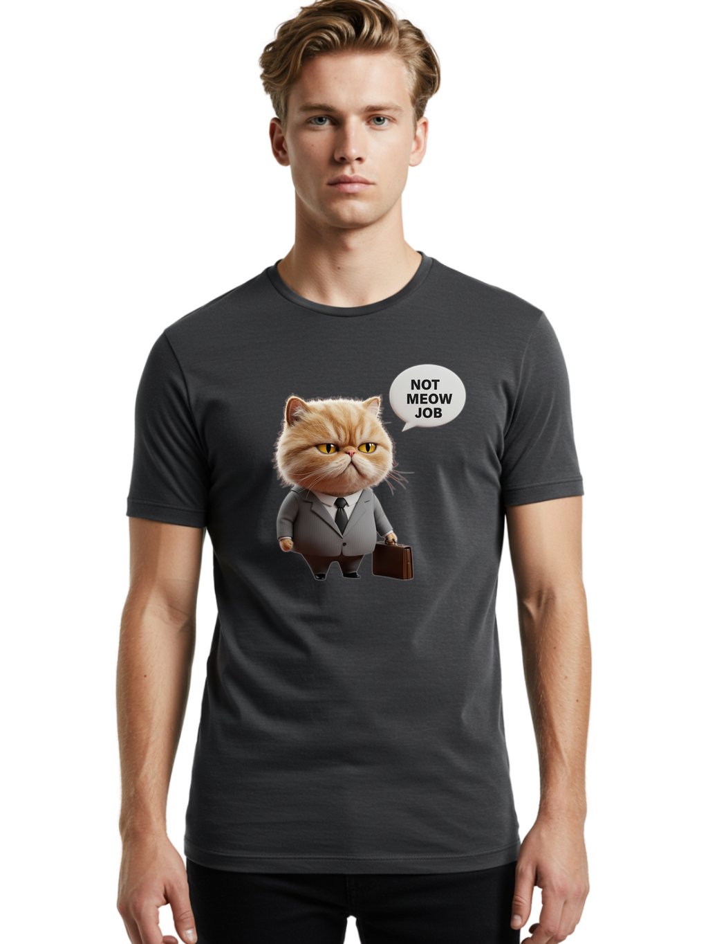 Not-Meow-Job-1 Men'S Graphic Tee, 100% Cotton, Comfortable Casual Summer Wear, Machine Washable, Vintage Camera, Old Camera, Antique Camera, Black Camera, Classic Photography, Photography Equipment, Nostalgic Device, Film Camera, Camera Art Bam986
