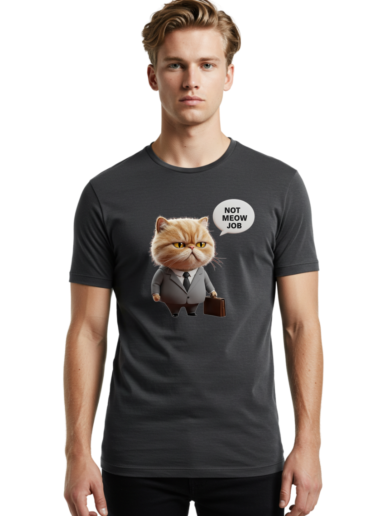 Not-Meow-Job-1 Men'S Graphic Tee, 100% Cotton, Comfortable Casual Summer Wear, Machine Washable, Vintage Camera, Old Camera, Antique Camera, Black Camera, Classic Photography, Photography Equipment, Nostalgic Device, Film Camera, Camera Art Bam986