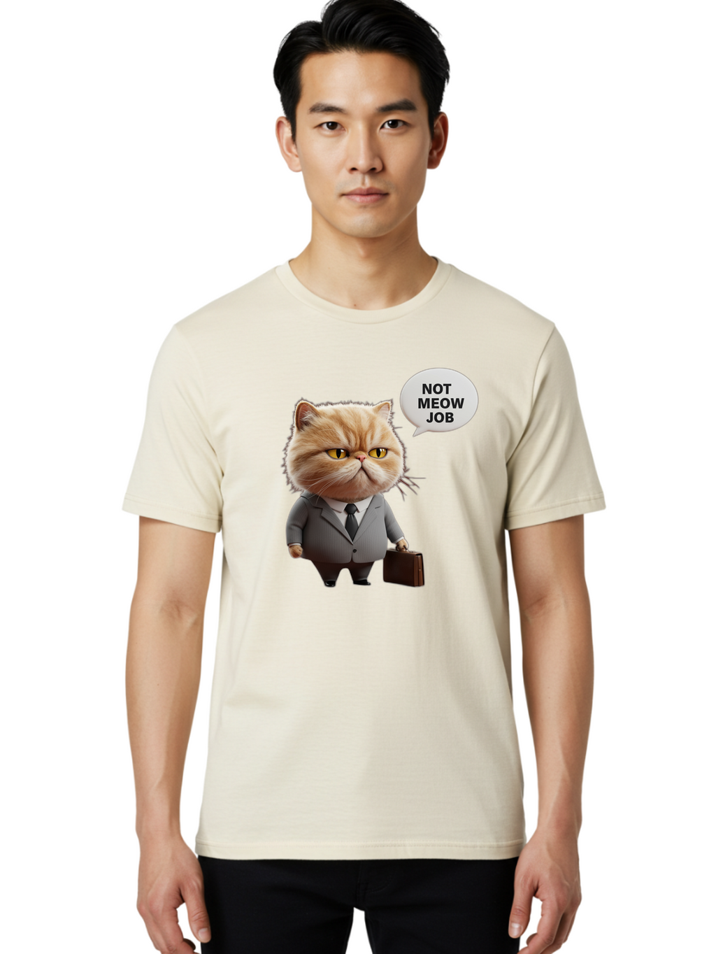 Not-Meow-Job-1 Men'S Graphic Tee, 100% Cotton, Comfortable Casual Summer Wear, Machine Washable, Vintage Camera, Old Camera, Antique Camera, Black Camera, Classic Photography, Photography Equipment, Nostalgic Device, Film Camera, Camera Art Bam986
