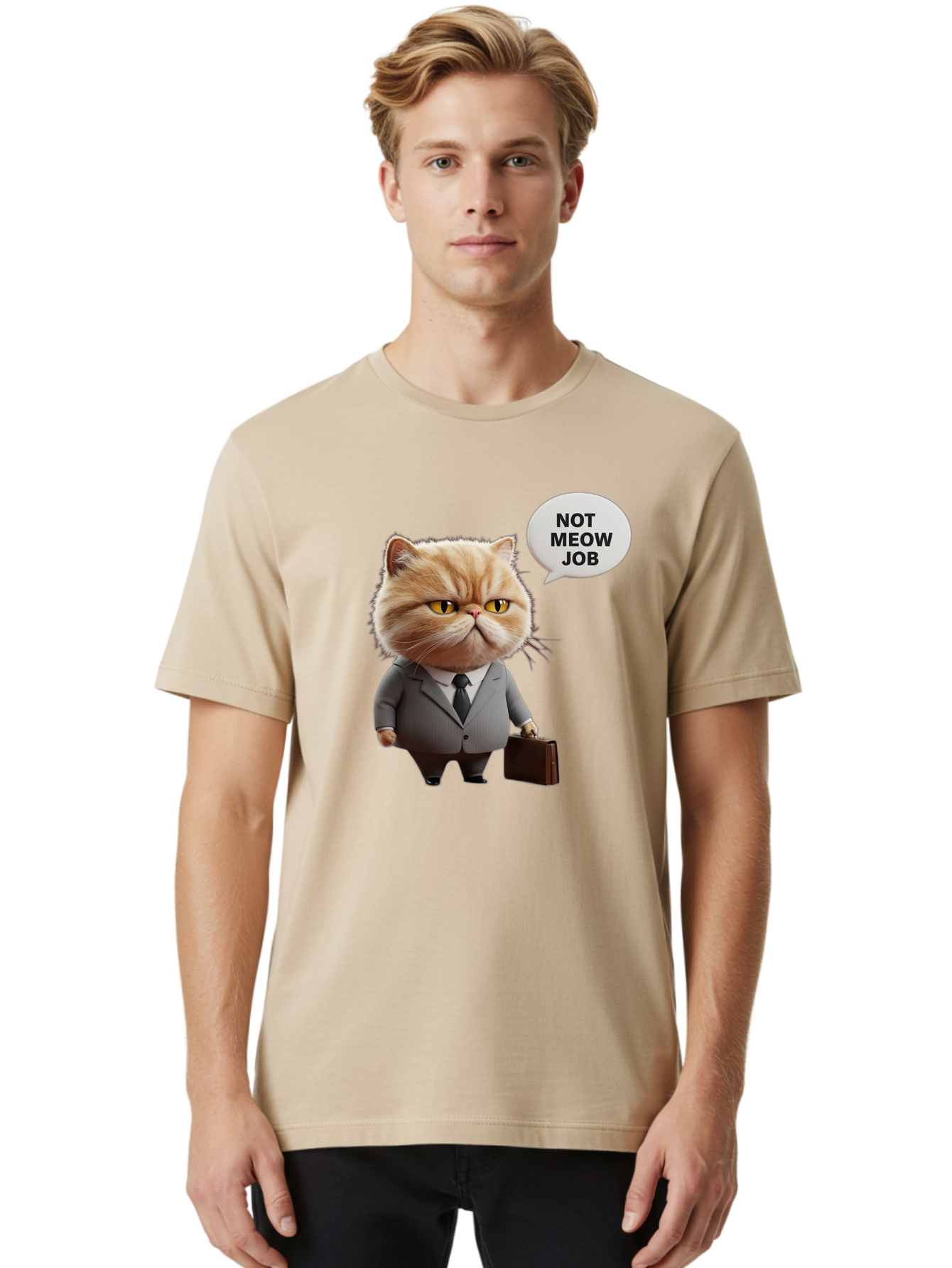 Not-Meow-Job-1 Men'S Graphic Tee, 100% Cotton, Comfortable Casual Summer Wear, Machine Washable, Vintage Camera, Old Camera, Antique Camera, Black Camera, Classic Photography, Photography Equipment, Nostalgic Device, Film Camera, Camera Art Bam986