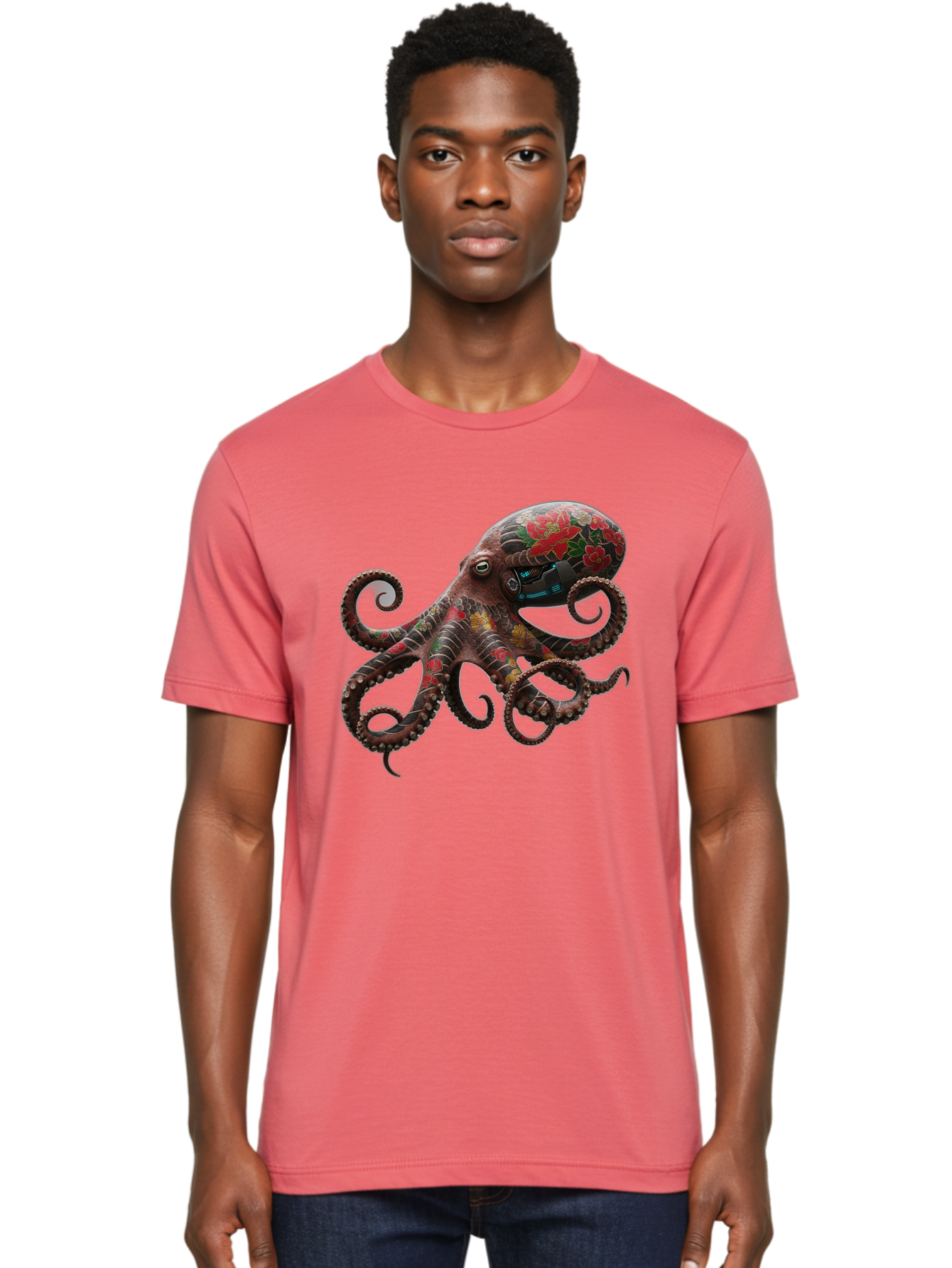 Octopus-With-Floral-Pattern Men'S Graphic Tee, 100% Cotton, Comfortable Casual Summer Wear, Machine Washable, Vintage Camera, Old Camera, Antique Camera, Black Camera, Classic Photography, Photography Equipment, Nostalgic Device, Film Camera, Bam996