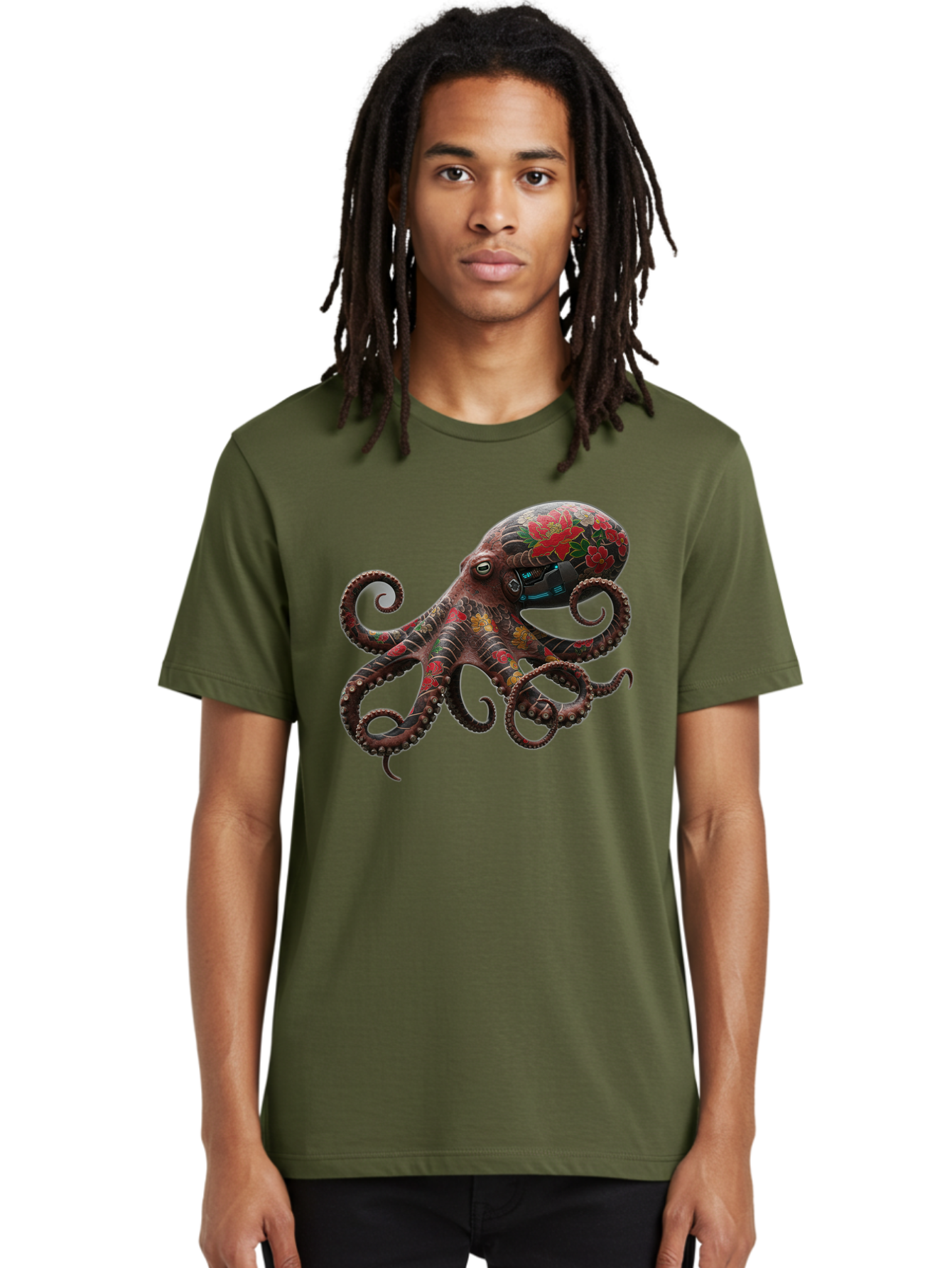 Octopus-With-Floral-Pattern Men'S Graphic Tee, 100% Cotton, Comfortable Casual Summer Wear, Machine Washable, Vintage Camera, Old Camera, Antique Camera, Black Camera, Classic Photography, Photography Equipment, Nostalgic Device, Film Camera, Bam996