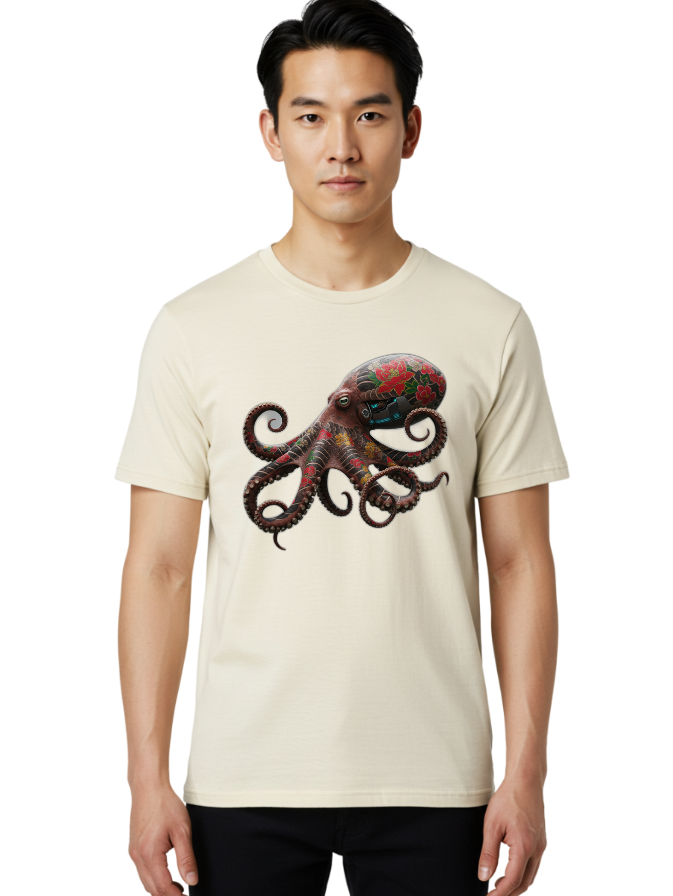 Octopus-With-Floral-Pattern Men'S Graphic Tee, 100% Cotton, Comfortable Casual Summer Wear, Machine Washable, Vintage Camera, Old Camera, Antique Camera, Black Camera, Classic Photography, Photography Equipment, Nostalgic Device, Film Camera, Bam996