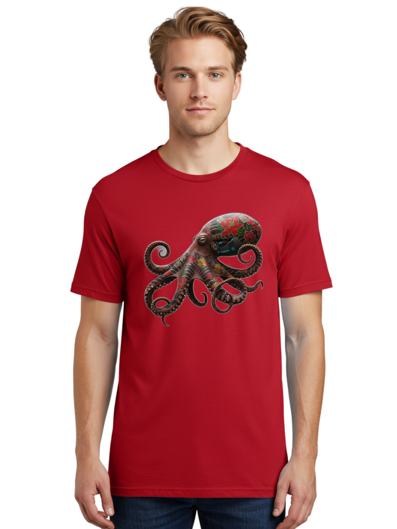 Octopus-With-Floral-Pattern Men'S Graphic Tee, 100% Cotton, Comfortable Casual Summer Wear, Machine Washable, Vintage Camera, Old Camera, Antique Camera, Black Camera, Classic Photography, Photography Equipment, Nostalgic Device, Film Camera, Bam996
