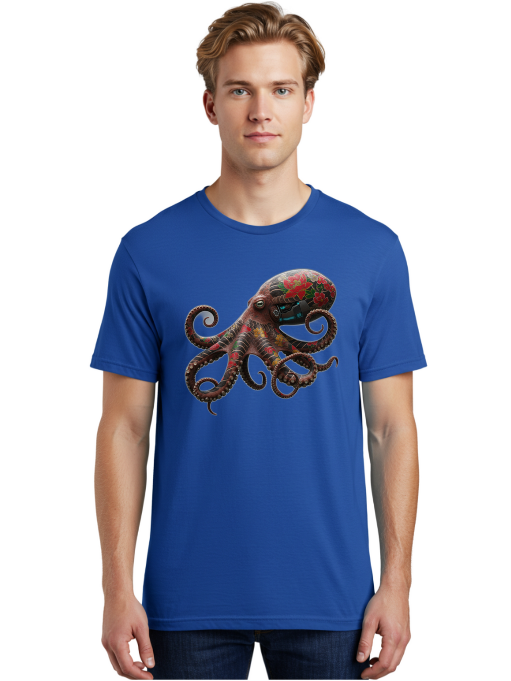 Octopus-With-Floral-Pattern Men'S Graphic Tee, 100% Cotton, Comfortable Casual Summer Wear, Machine Washable, Vintage Camera, Old Camera, Antique Camera, Black Camera, Classic Photography, Photography Equipment, Nostalgic Device, Film Camera, Bam996