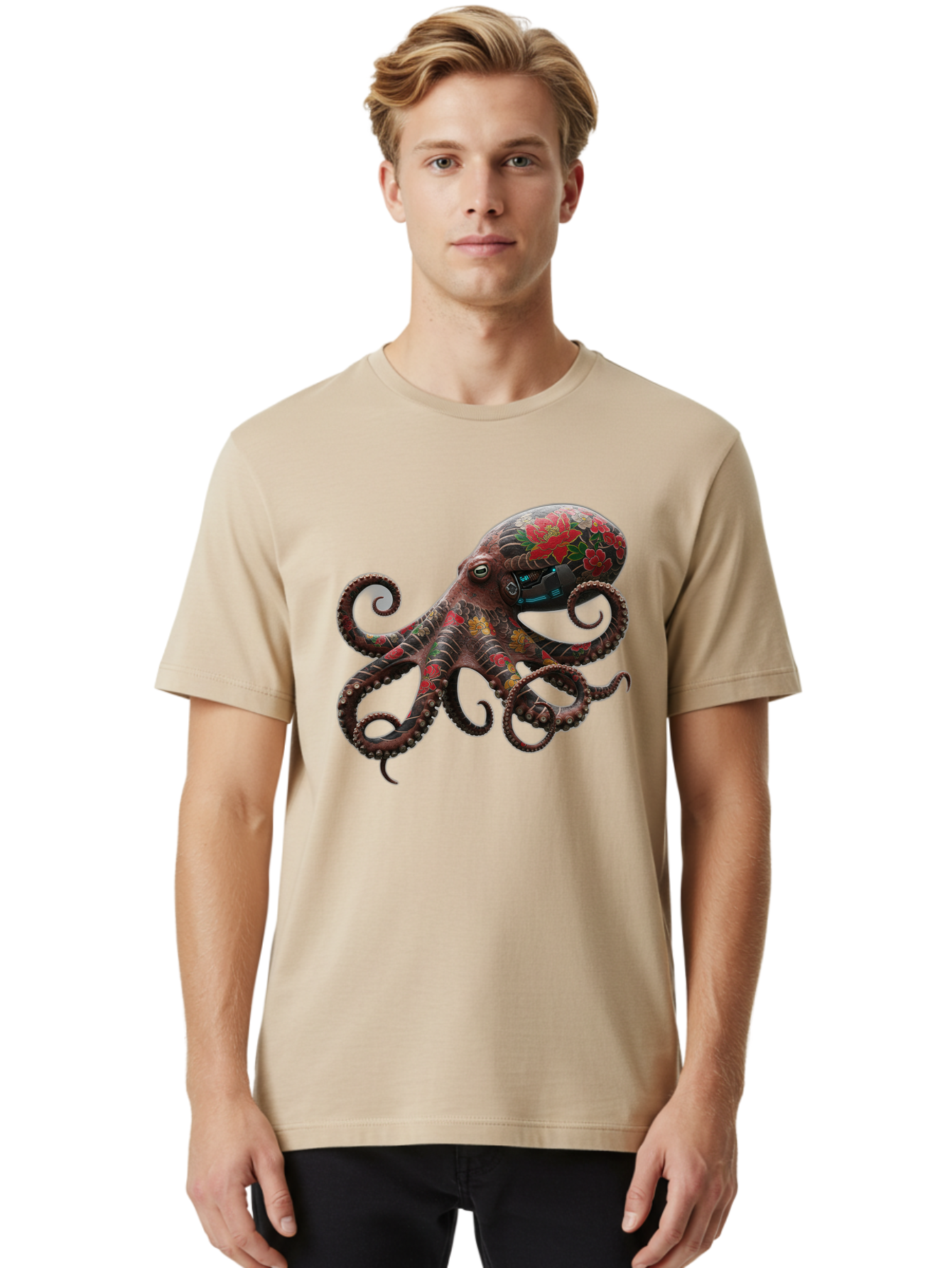 Octopus-With-Floral-Pattern Men'S Graphic Tee, 100% Cotton, Comfortable Casual Summer Wear, Machine Washable, Vintage Camera, Old Camera, Antique Camera, Black Camera, Classic Photography, Photography Equipment, Nostalgic Device, Film Camera, Bam996