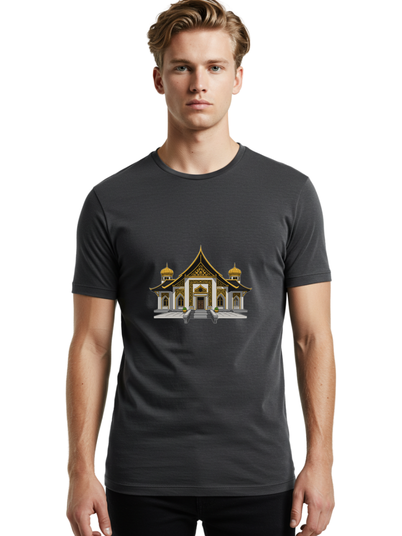 Ornate-Building Men'S Graphic Tee, 100% Cotton, Comfortable Casual Summer Wear, Machine Washable, Vintage Camera, Old Camera, Antique Camera, Black Camera, Classic Photography, Photography Equipment, Nostalgic Device, Film Camera, Camera Art Ban010