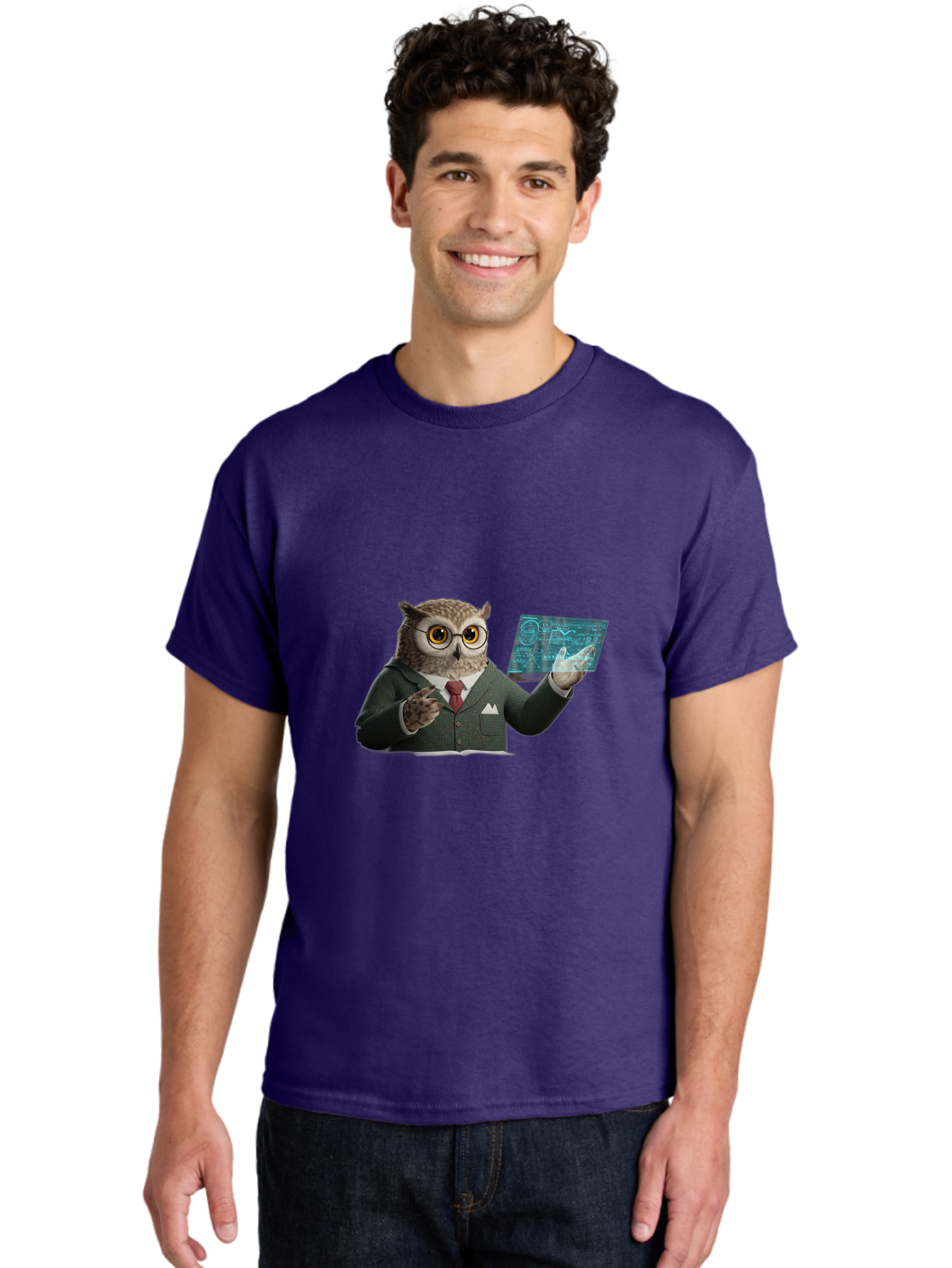 Owl-In-Suit-Holding-Tablet Men'S Graphic Tee, 100% Cotton, Comfortable Casual Summer Wear, Machine Washable, Vintage Camera, Old Camera, Antique Camera, Black Camera, Classic Photography, Photography Equipment, Nostalgic Device, Film Camera, Ban016