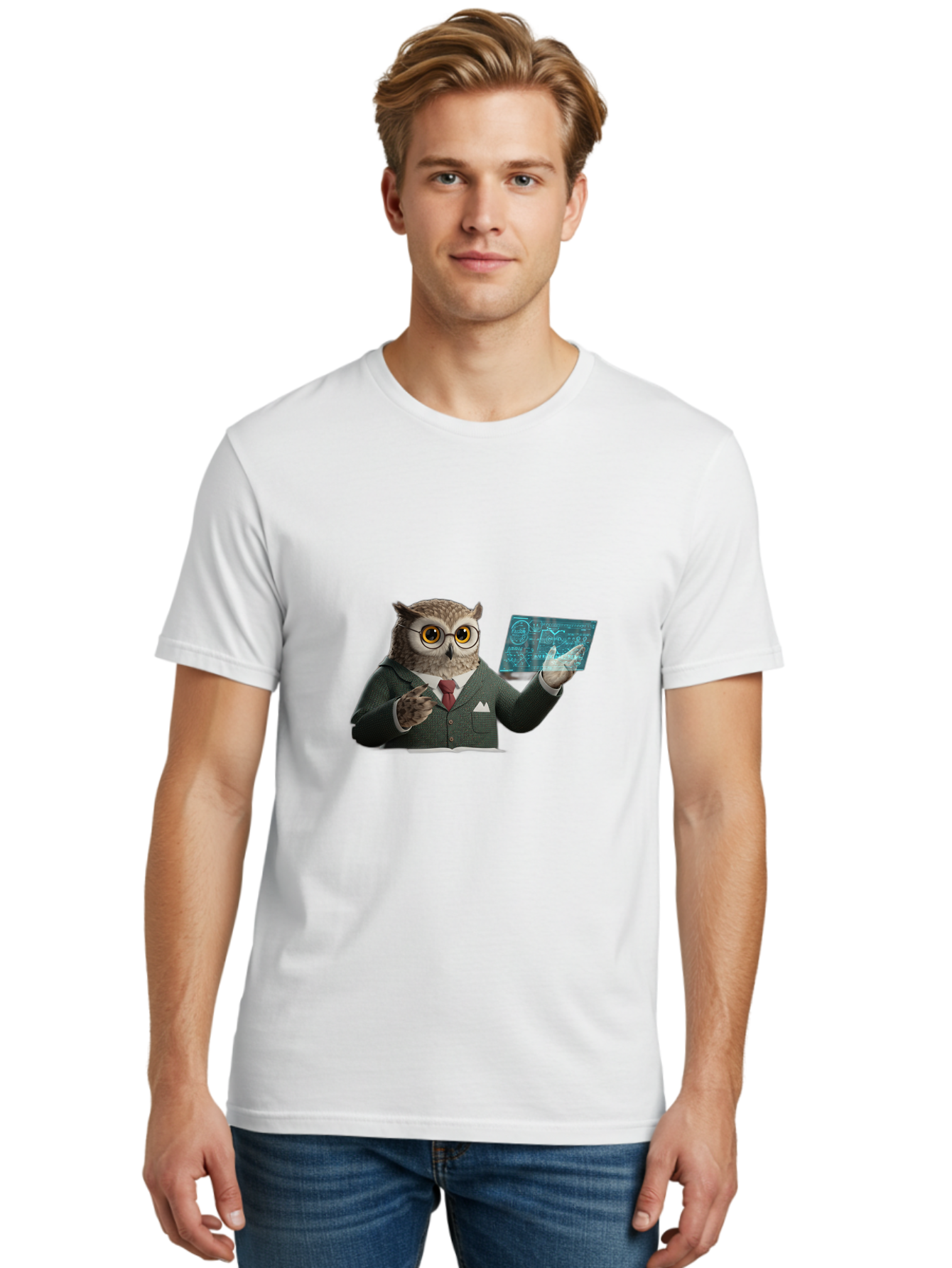 Owl-In-Suit-Holding-Tablet Men'S Graphic Tee, 100% Cotton, Comfortable Casual Summer Wear, Machine Washable, Vintage Camera, Old Camera, Antique Camera, Black Camera, Classic Photography, Photography Equipment, Nostalgic Device, Film Camera, Ban016
