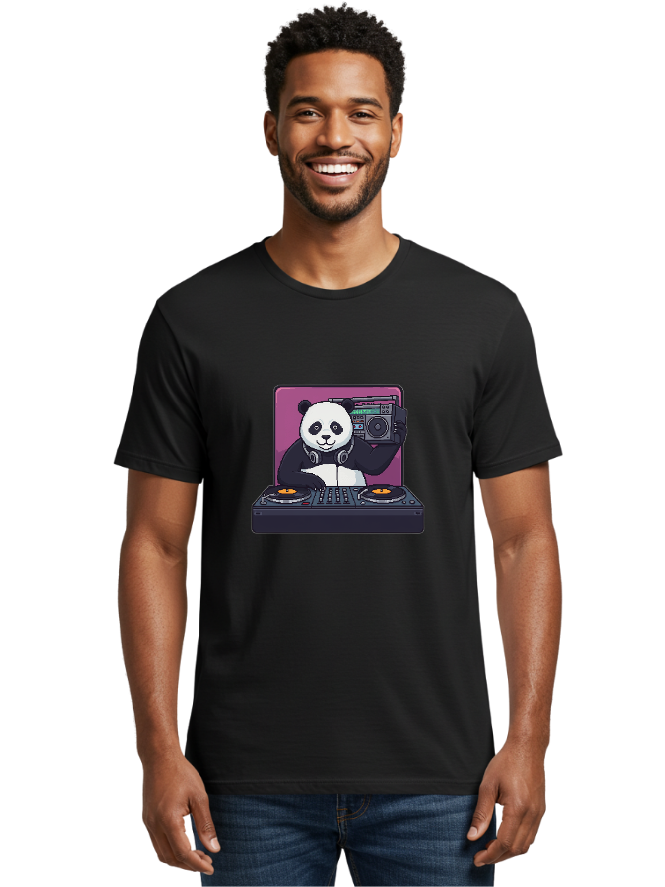 Panda-Dj-1 Men'S Graphic Tee, 100% Cotton, Comfortable Casual Summer Wear, Machine Washable, Vintage Camera, Old Camera, Antique Camera, Black Camera, Classic Photography, Photography Equipment, Nostalgic Device, Film Camera, Camera Art Ban036