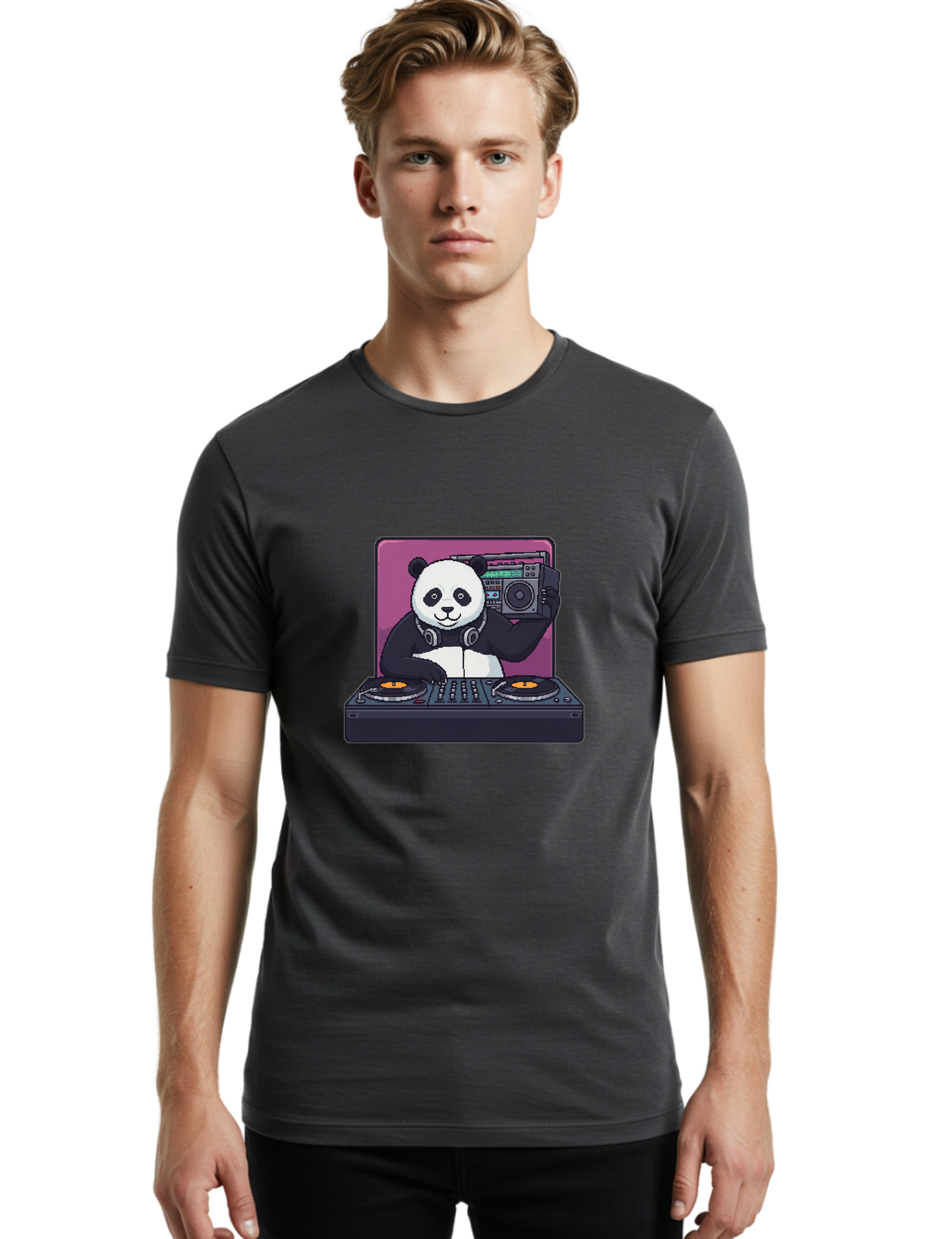 Panda-Dj-1 Men'S Graphic Tee, 100% Cotton, Comfortable Casual Summer Wear, Machine Washable, Vintage Camera, Old Camera, Antique Camera, Black Camera, Classic Photography, Photography Equipment, Nostalgic Device, Film Camera, Camera Art Ban036