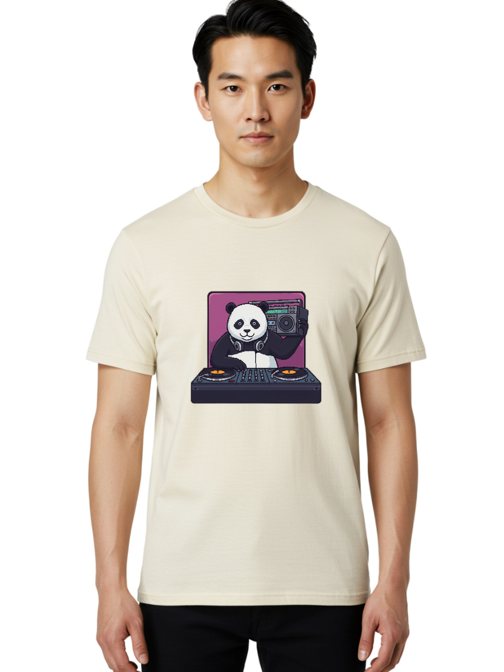 Panda-Dj-1 Men'S Graphic Tee, 100% Cotton, Comfortable Casual Summer Wear, Machine Washable, Vintage Camera, Old Camera, Antique Camera, Black Camera, Classic Photography, Photography Equipment, Nostalgic Device, Film Camera, Camera Art Ban036