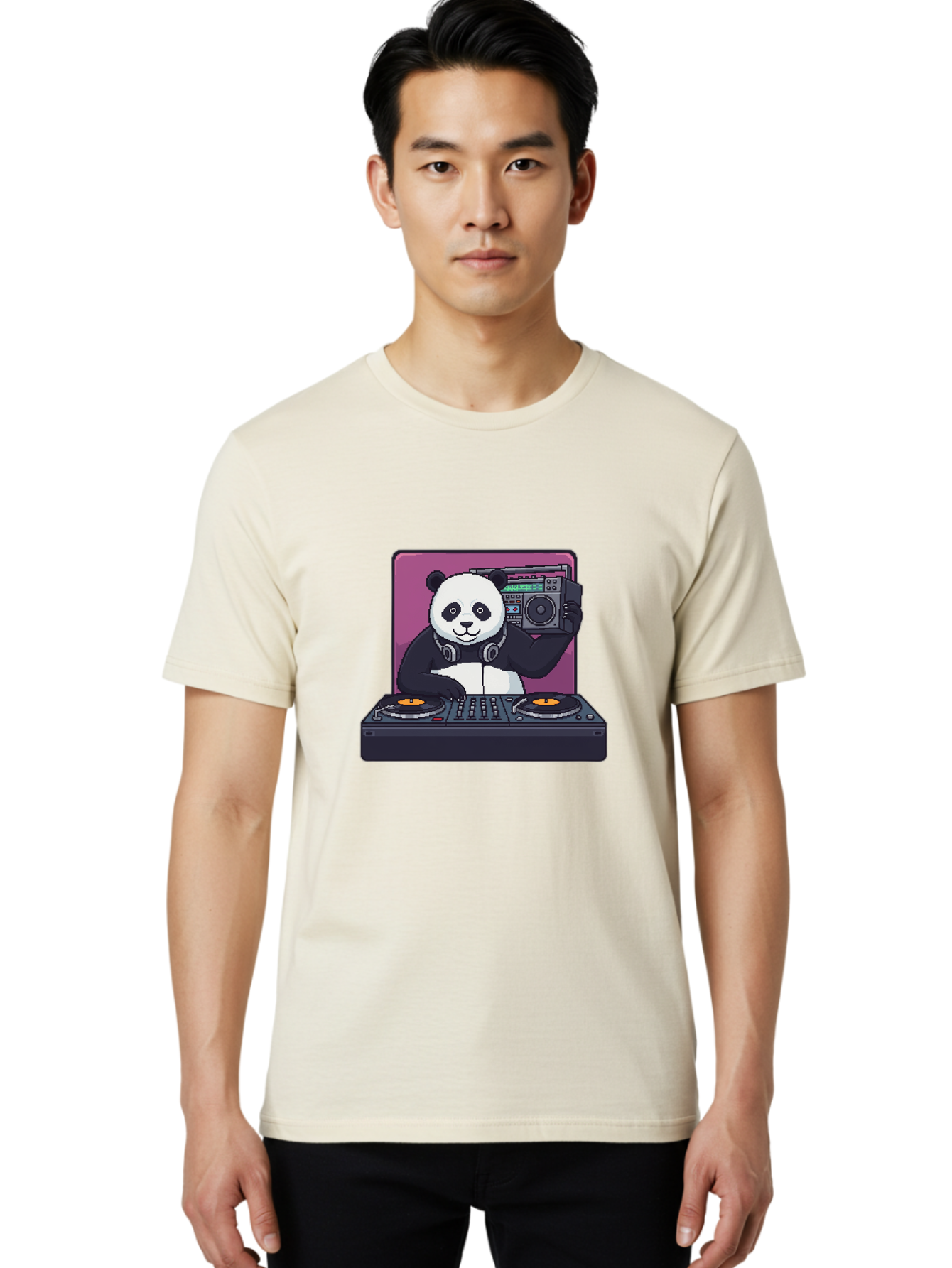 Panda-Dj-1 Men'S Graphic Tee, 100% Cotton, Comfortable Casual Summer Wear, Machine Washable, Vintage Camera, Old Camera, Antique Camera, Black Camera, Classic Photography, Photography Equipment, Nostalgic Device, Film Camera, Camera Art Ban036