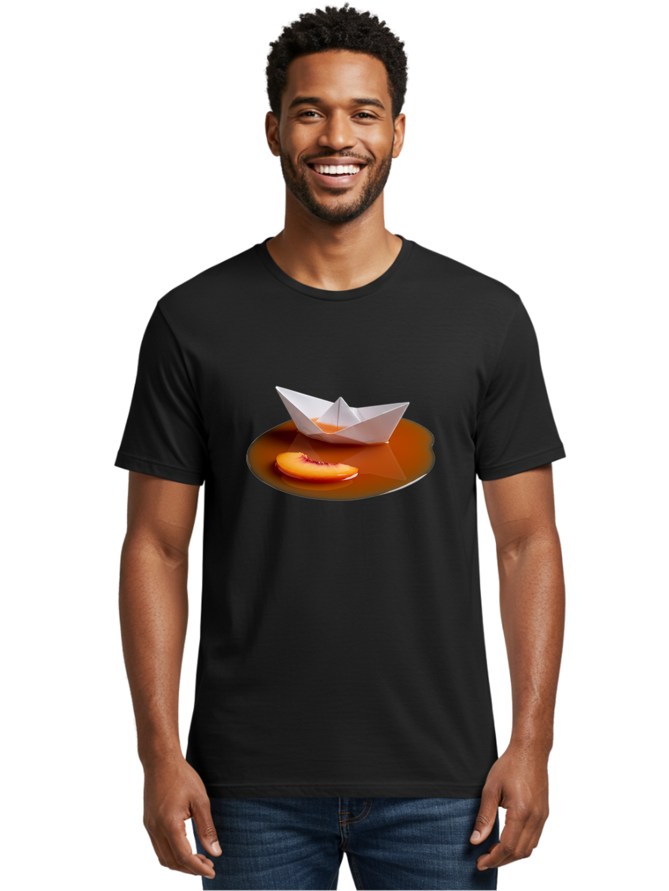 Peach-Slice-And-Paper-Boat Men'S Graphic Tee, 100% Cotton, Comfortable Casual Summer Wear, Machine Washable, Vintage Camera, Old Camera, Antique Camera, Black Camera, Classic Photography, Photography Equipment, Nostalgic Device, Film Camera, Ban058