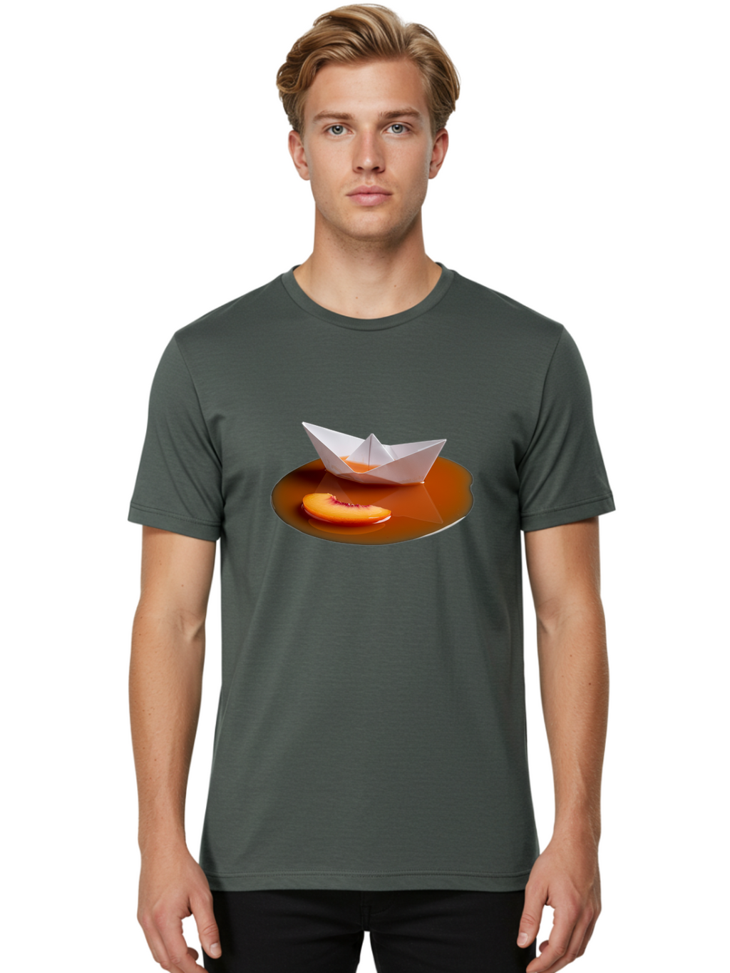 Peach-Slice-And-Paper-Boat Men'S Graphic Tee, 100% Cotton, Comfortable Casual Summer Wear, Machine Washable, Vintage Camera, Old Camera, Antique Camera, Black Camera, Classic Photography, Photography Equipment, Nostalgic Device, Film Camera, Ban058