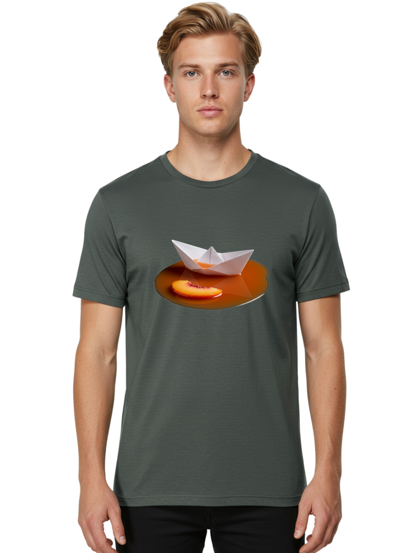 Peach-Slice-And-Paper-Boat Men'S Graphic Tee, 100% Cotton, Comfortable Casual Summer Wear, Machine Washable, Vintage Camera, Old Camera, Antique Camera, Black Camera, Classic Photography, Photography Equipment, Nostalgic Device, Film Camera, Ban058