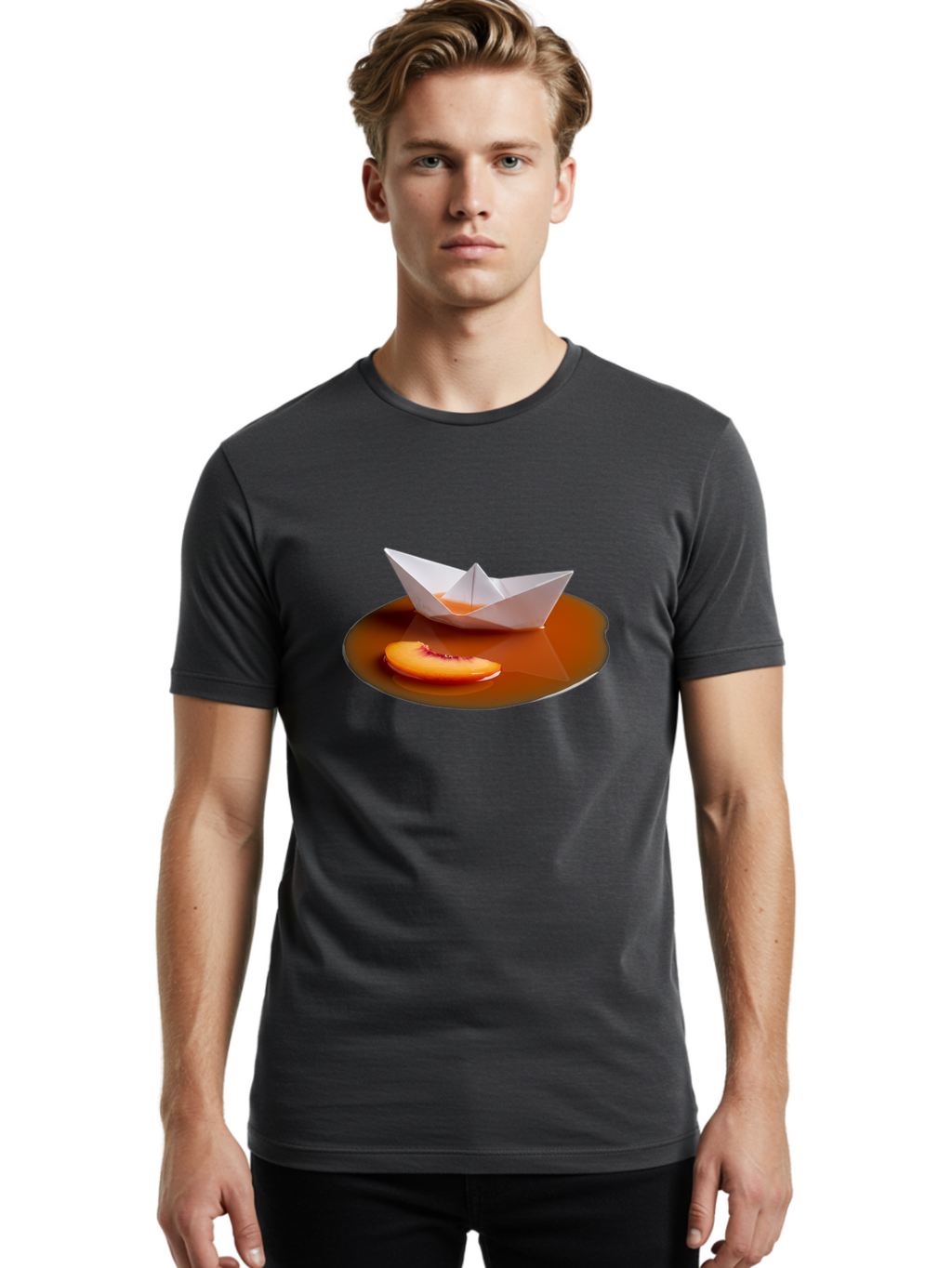 Peach-Slice-And-Paper-Boat Men'S Graphic Tee, 100% Cotton, Comfortable Casual Summer Wear, Machine Washable, Vintage Camera, Old Camera, Antique Camera, Black Camera, Classic Photography, Photography Equipment, Nostalgic Device, Film Camera, Ban058