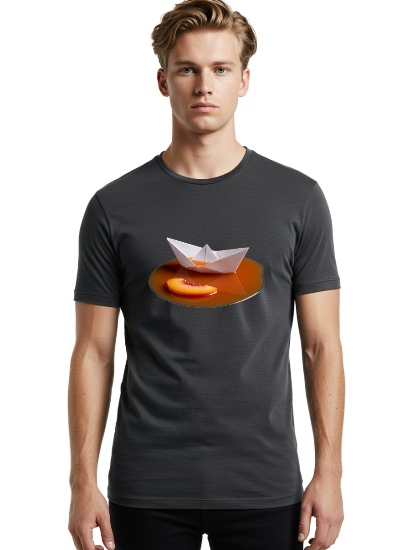 Peach-Slice-And-Paper-Boat Men'S Graphic Tee, 100% Cotton, Comfortable Casual Summer Wear, Machine Washable, Vintage Camera, Old Camera, Antique Camera, Black Camera, Classic Photography, Photography Equipment, Nostalgic Device, Film Camera, Ban058
