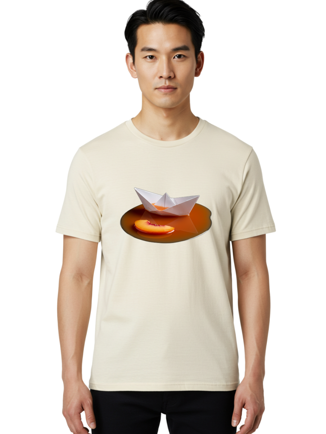 Peach-Slice-And-Paper-Boat Men'S Graphic Tee, 100% Cotton, Comfortable Casual Summer Wear, Machine Washable, Vintage Camera, Old Camera, Antique Camera, Black Camera, Classic Photography, Photography Equipment, Nostalgic Device, Film Camera, Ban058