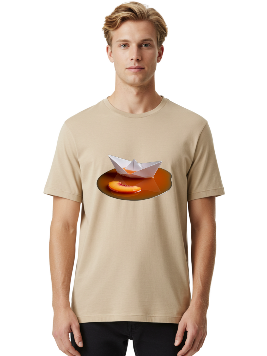 Peach-Slice-And-Paper-Boat Men'S Graphic Tee, 100% Cotton, Comfortable Casual Summer Wear, Machine Washable, Vintage Camera, Old Camera, Antique Camera, Black Camera, Classic Photography, Photography Equipment, Nostalgic Device, Film Camera, Ban058