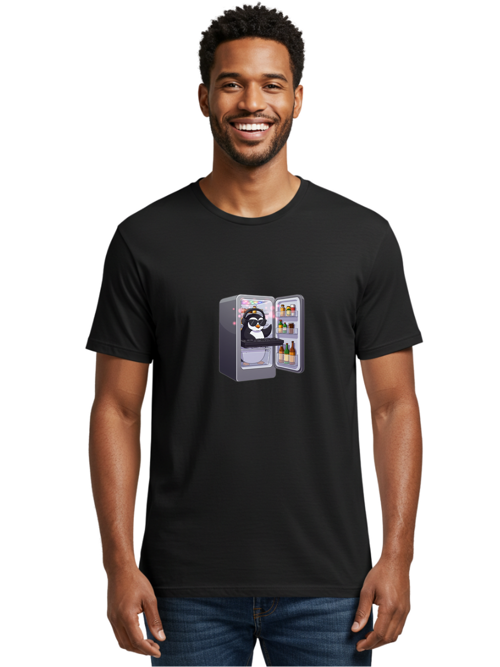 Penguin-Dj-1 Men'S Graphic Tee, 100% Cotton, Comfortable Casual Summer Wear, Machine Washable, Vintage Camera, Old Camera, Antique Camera, Black Camera, Classic Photography, Photography Equipment, Nostalgic Device, Film Camera, Camera Art Ban066