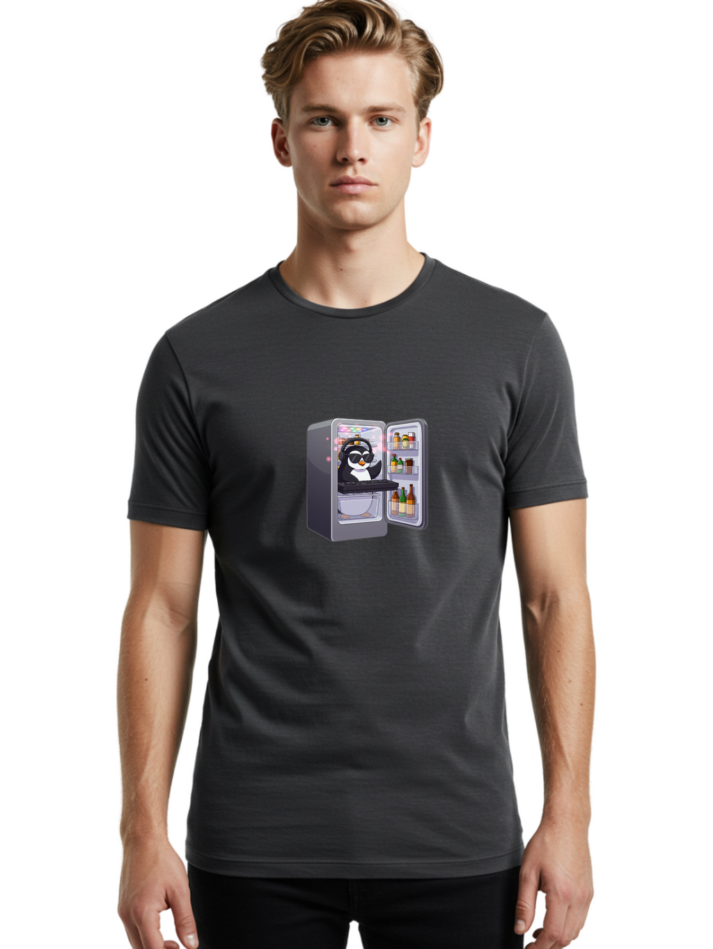 Penguin-Dj-1 Men'S Graphic Tee, 100% Cotton, Comfortable Casual Summer Wear, Machine Washable, Vintage Camera, Old Camera, Antique Camera, Black Camera, Classic Photography, Photography Equipment, Nostalgic Device, Film Camera, Camera Art Ban066