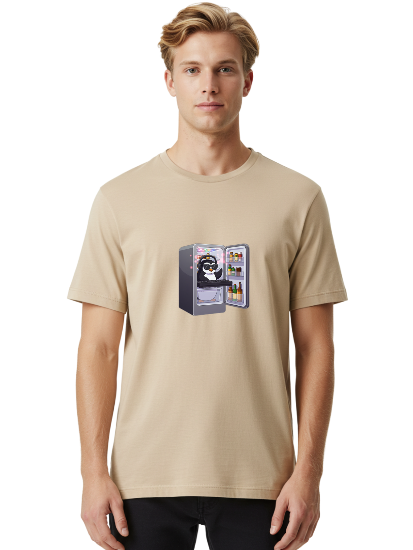 Penguin-Dj-1 Men'S Graphic Tee, 100% Cotton, Comfortable Casual Summer Wear, Machine Washable, Vintage Camera, Old Camera, Antique Camera, Black Camera, Classic Photography, Photography Equipment, Nostalgic Device, Film Camera, Camera Art Ban066