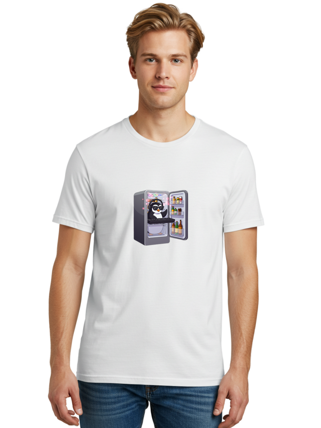 Penguin-Dj-1 Men'S Graphic Tee, 100% Cotton, Comfortable Casual Summer Wear, Machine Washable, Vintage Camera, Old Camera, Antique Camera, Black Camera, Classic Photography, Photography Equipment, Nostalgic Device, Film Camera, Camera Art Ban066